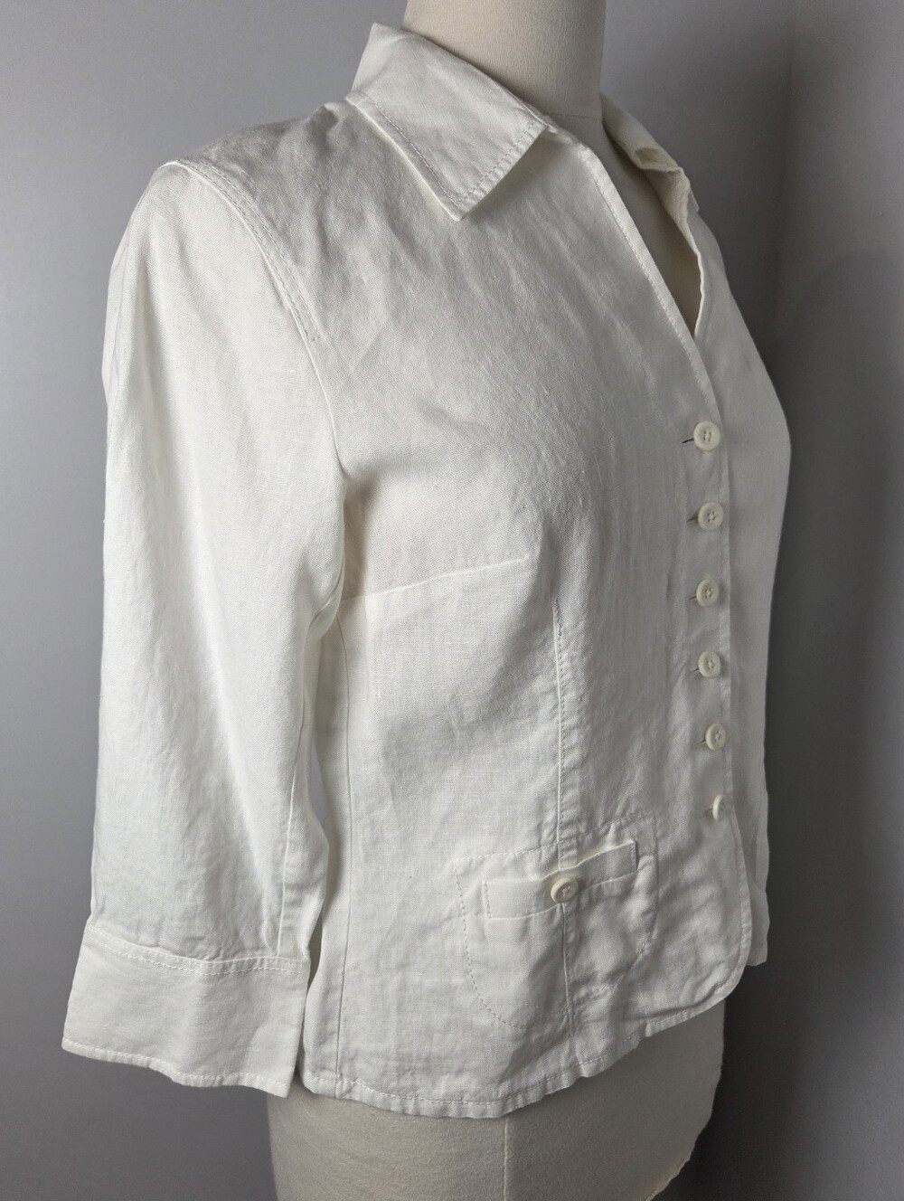 Vintage Talbots Petite 100% Irish Linen Cropped White Button Jacket Womens 8P